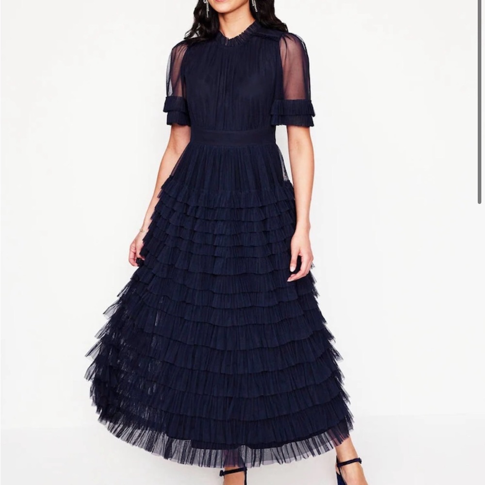 Boden Navy Tiered Ruffle Tulle Dress